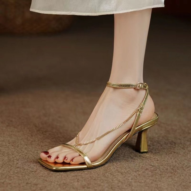 Women'S Formal Wear To A Wedding - Women Chain Sandals High Heels Square
