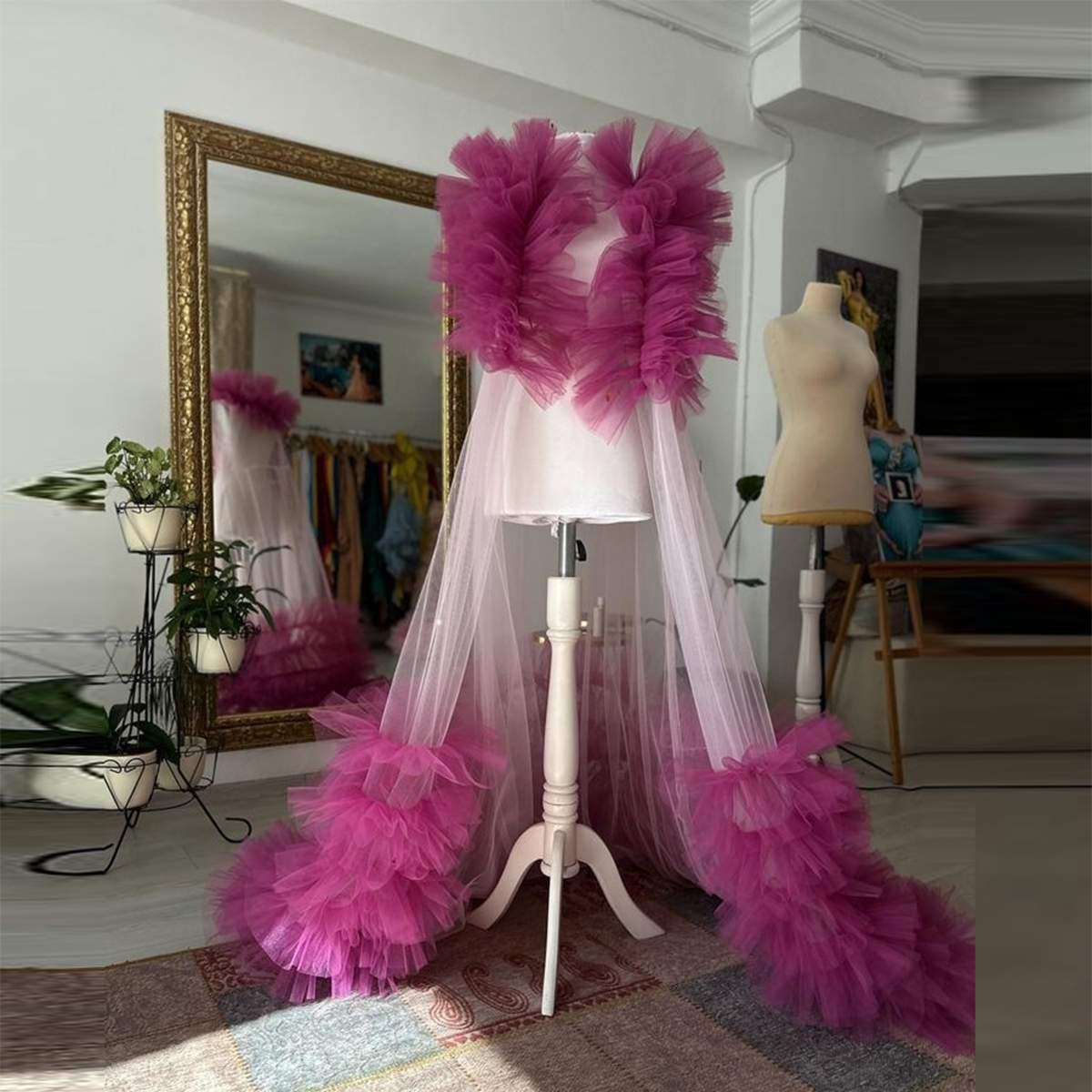 Women Formal Wear Photoshoot - Charming Ruffles Tulle Long Cape Tiered