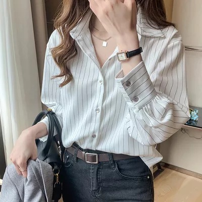 Women'S Formal Wear Blouse - Women Vertical Striped Lapel Button Down