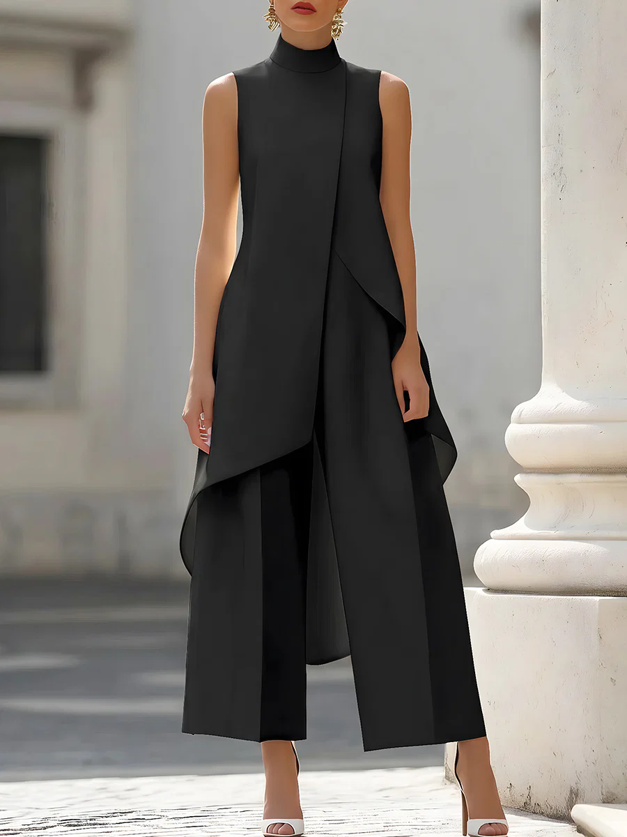 Women'S Formal Jumpsuit Evening Wear - Sleeveless High Neck Asymmetrical Layered Wide