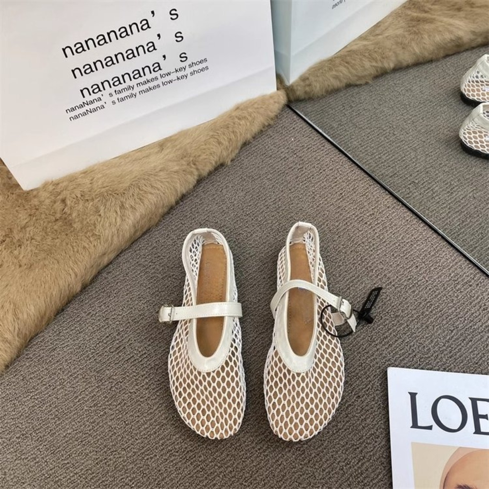 Women'S Formal Wear To A Wedding - Cream White Mesh French Mary Janes