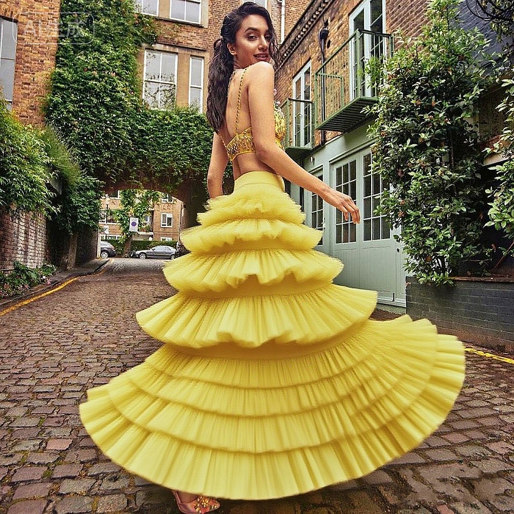Yellow Formal Wear Women - Yellow Puffy Tulle Skirts Saias Women