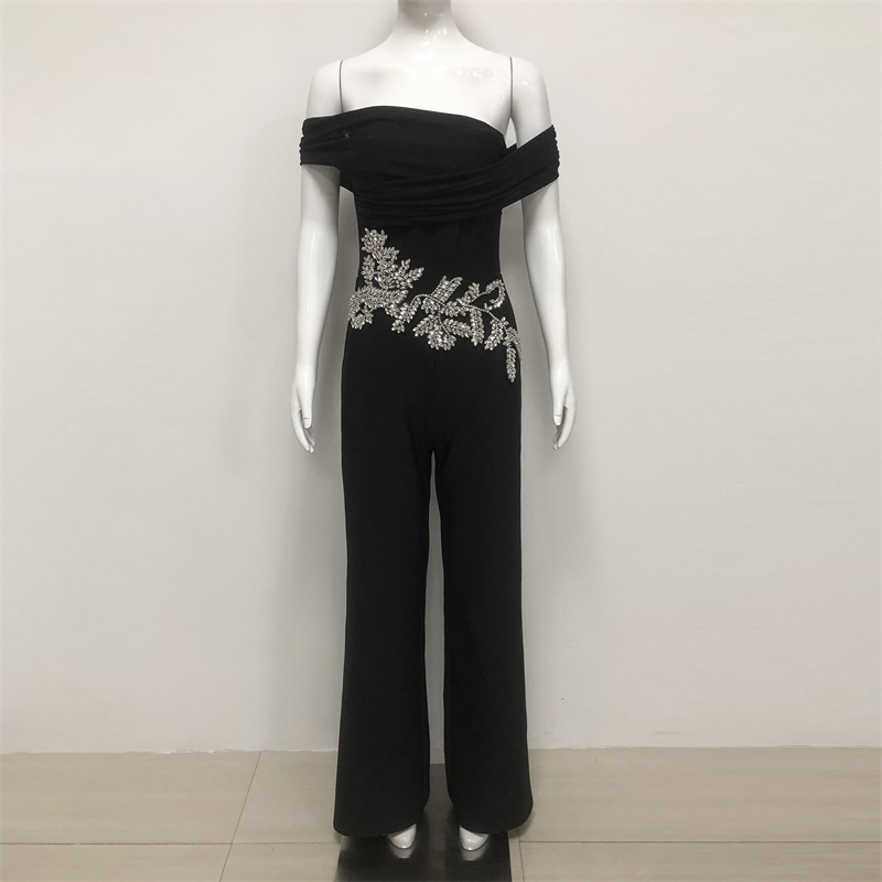 Black Crystals Women Jumpsuit  - Women'S Formal Jumpsuit Evening Wear reseña y precio