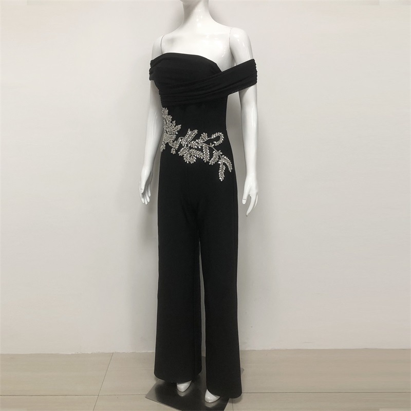 Black Crystals Women Jumpsuit  - Women'S Formal Jumpsuit Evening Wear reseña y precio