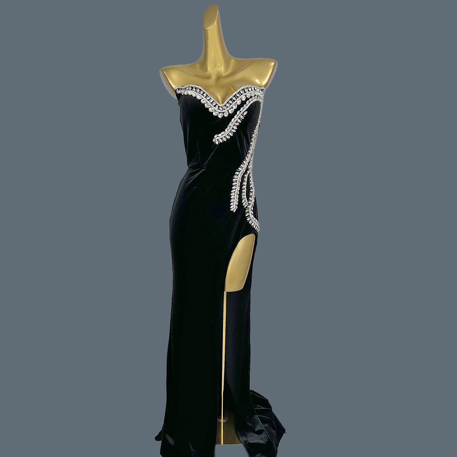 Black Velvet Floor-length Dres - Women Formal Wear Photoshoot reseña y precio