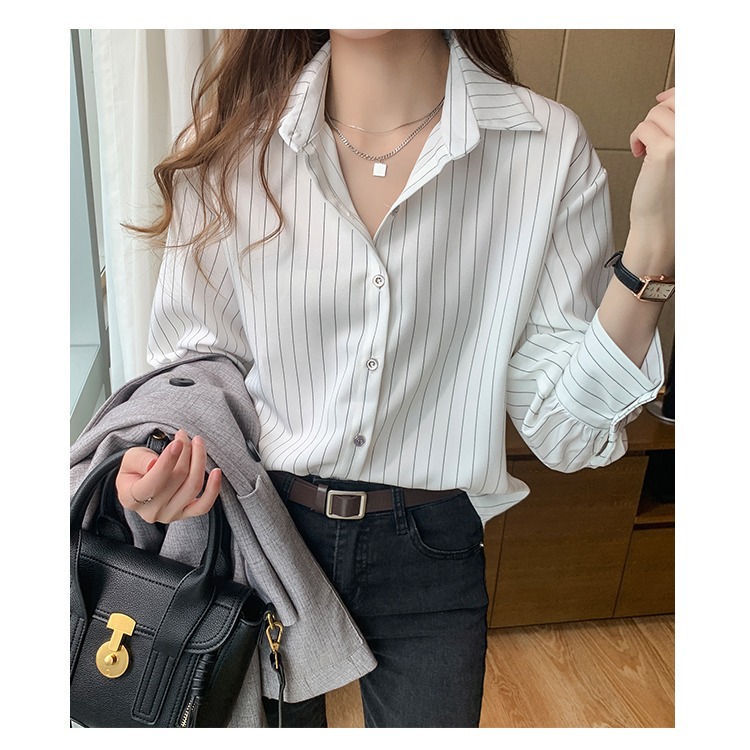 Women Vertical Striped Lapel B - Women'S Formal Wear Blouse reseña y precio