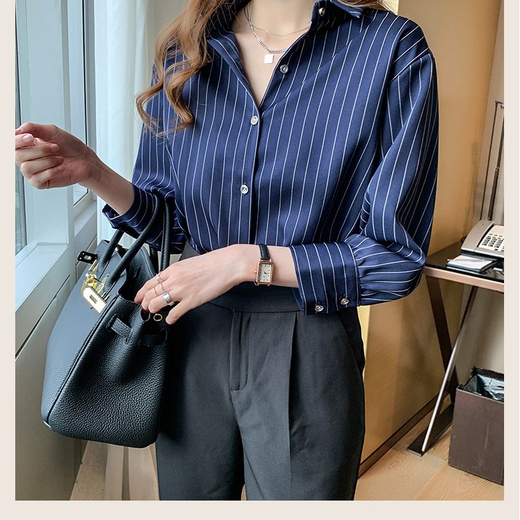 Women Vertical Striped Lapel B - Women'S Formal Wear Blouse reseña y precio