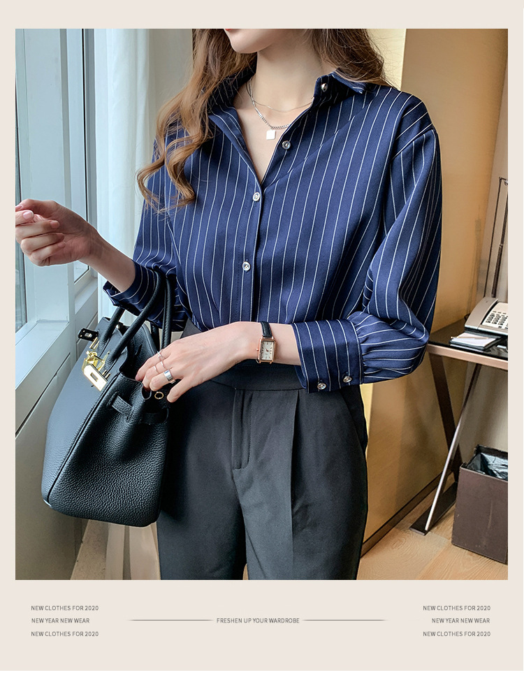 Women Vertical Striped Lapel B - Women'S Formal Wear Blouse reseña y precio