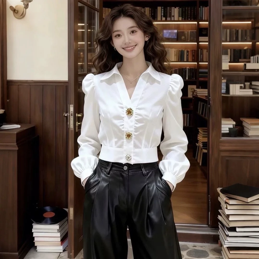 Elegant White Shirt V Neck Blo - Women'S Formal Wear Blouse reseña y precio