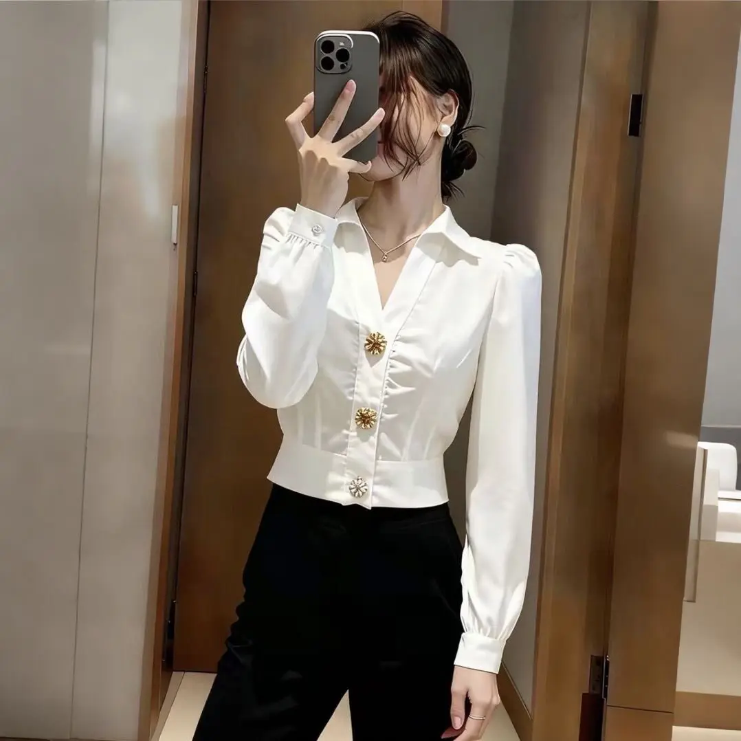 Elegant White Shirt V Neck Blo - Women'S Formal Wear Blouse reseña y precio