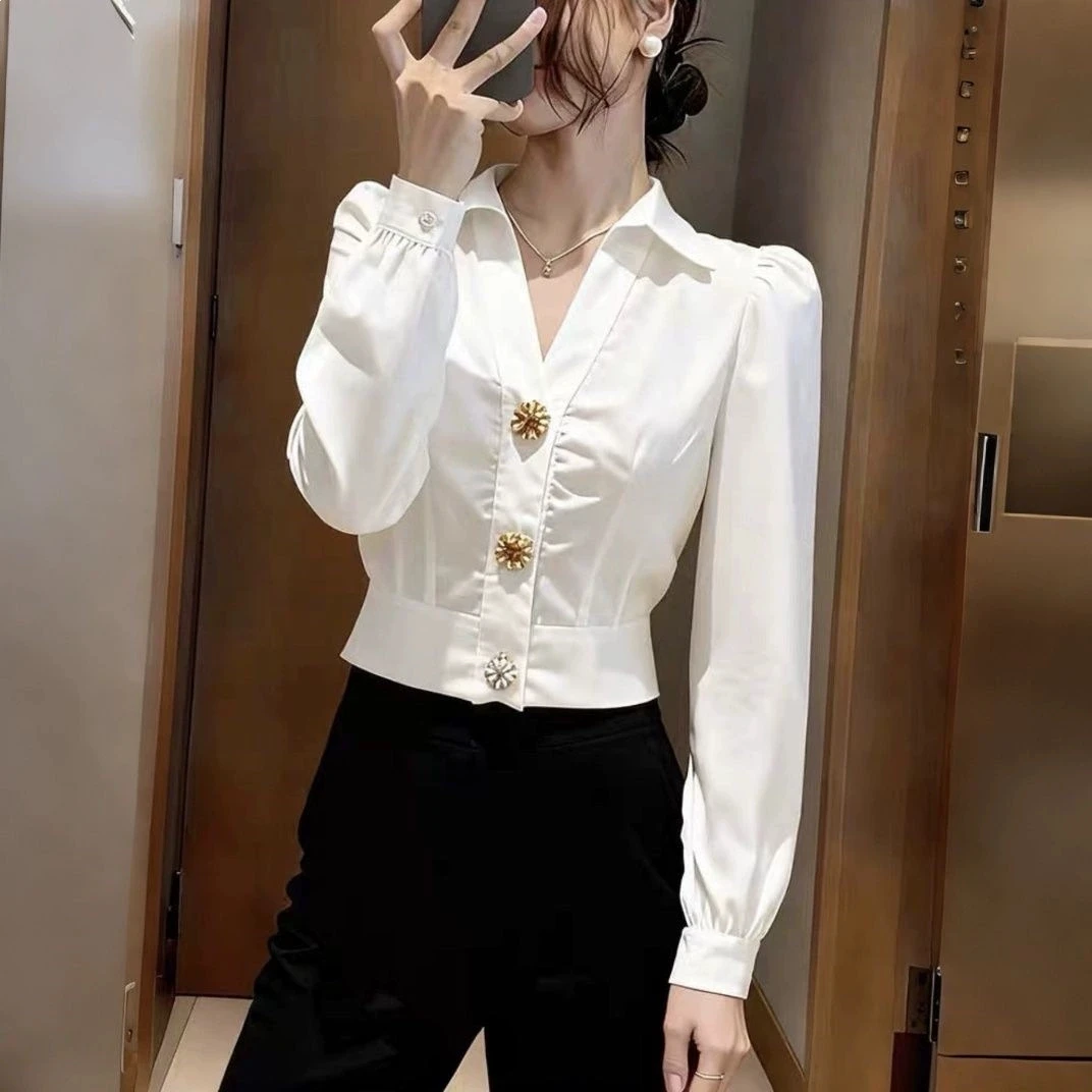 Elegant White Shirt V Neck Blo - Women'S Formal Wear Blouse reseña y precio
