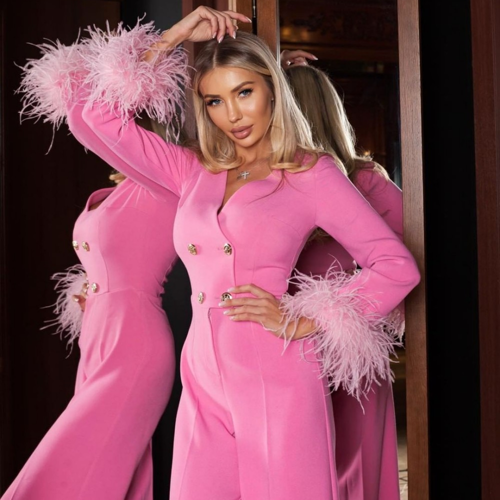 Hand Made Feather Women Blazer - Women'S Formal Jumpsuit Evening Wear reseña y precio