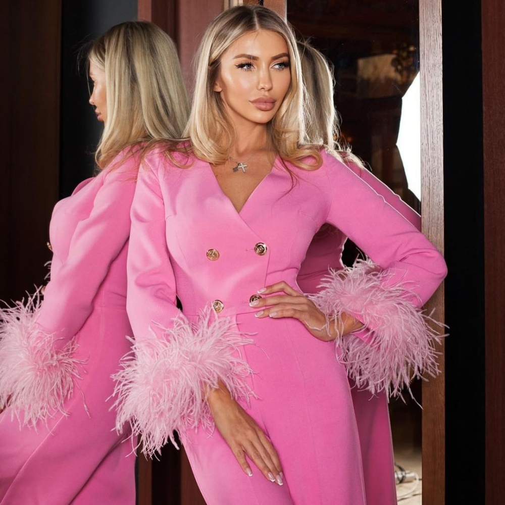 Hand Made Feather Women Blazer - Women'S Formal Jumpsuit Evening Wear reseña y precio