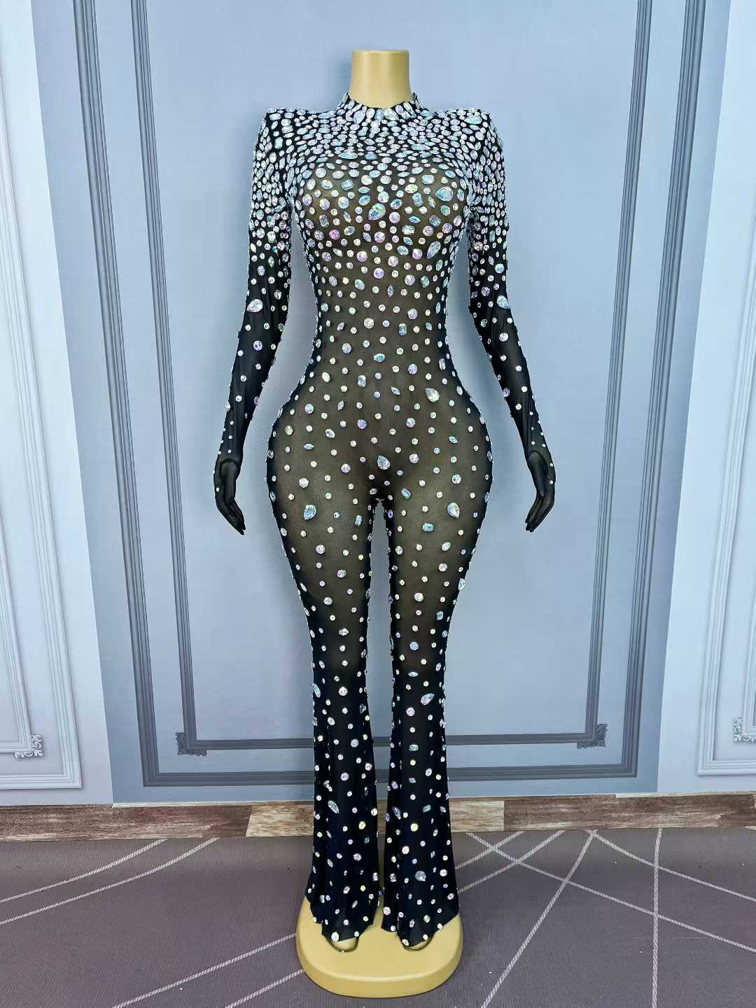 Luxury AB Rhinestone Mesh Body - Women'S Formal Jumpsuit Evening Wear reseña y precio