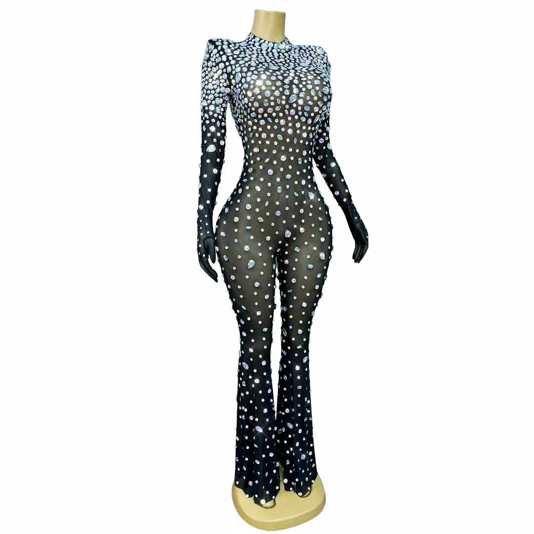 Luxury AB Rhinestone Mesh Body - Women'S Formal Jumpsuit Evening Wear reseña y precio