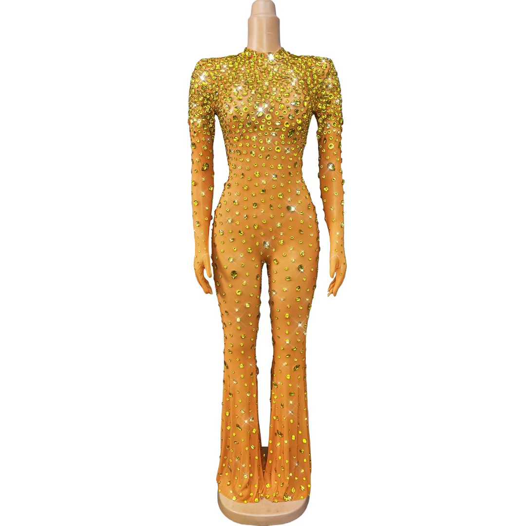 Luxury AB Rhinestone Mesh Body - Women'S Formal Jumpsuit Evening Wear reseña y precio