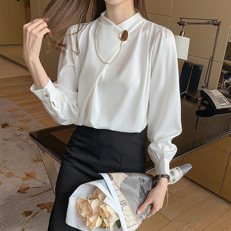 Solid Color Elegant Long Sleev - Women'S Formal Wear Blouse reseña y precio