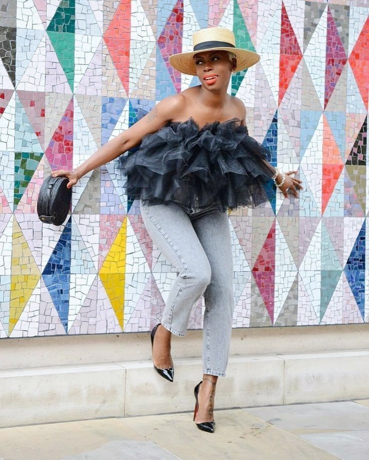 Black Ruffles Tulle Top For Wo - Women'S Formal Wear Blouse reseña y precio