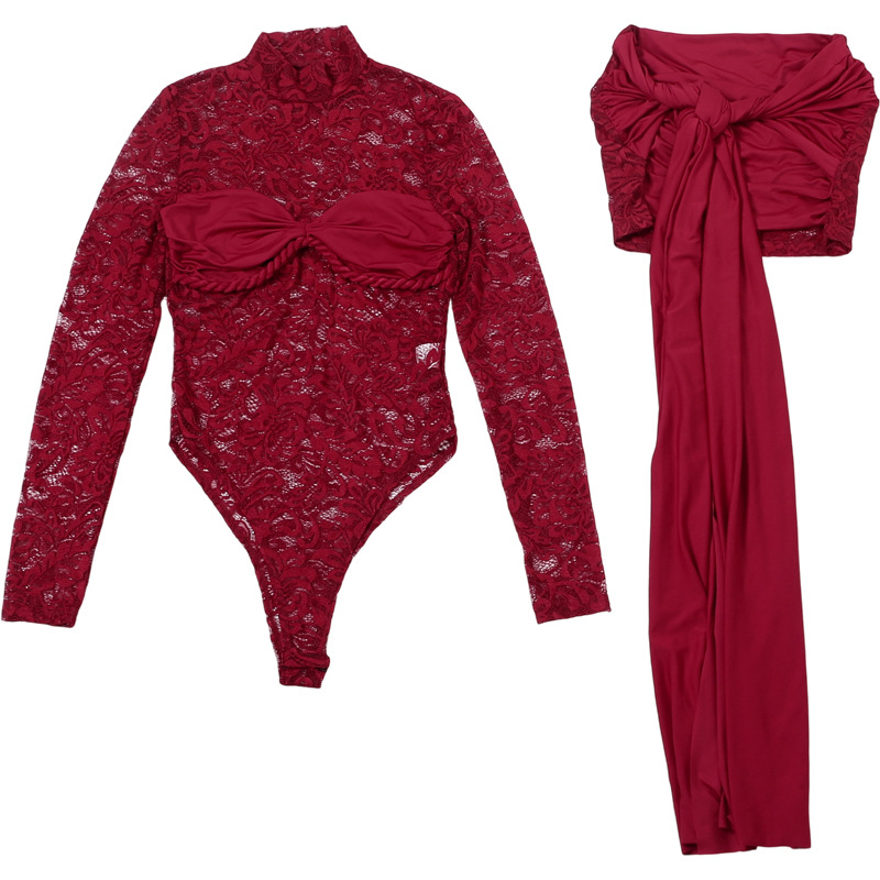 Burgundy White Black Lace Wome - Women'S Formal Jumpsuit Evening Wear reseña y precio