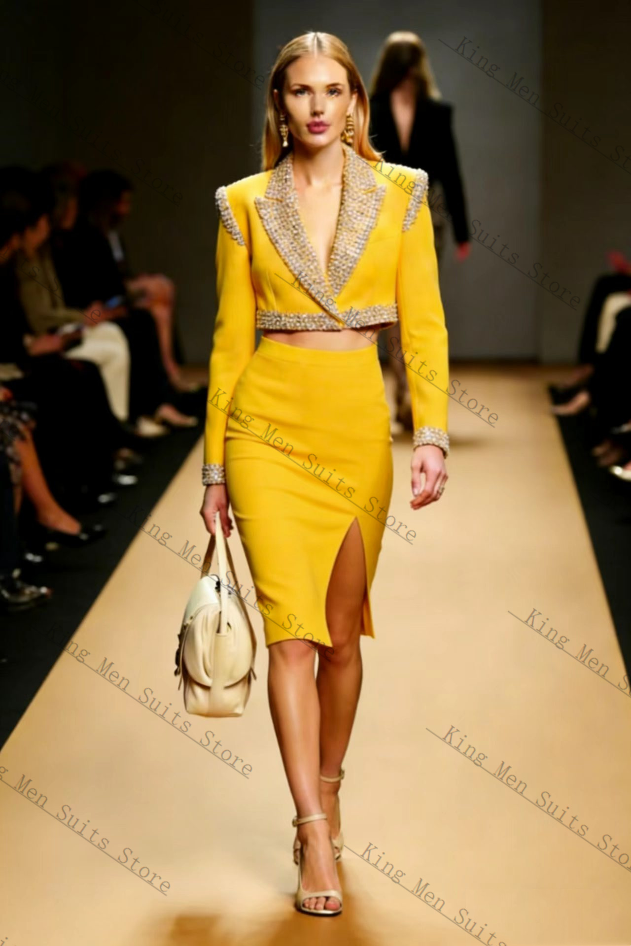 Yellow Crystals Women Suit Ski - Yellow Formal Wear Women reseña y precio