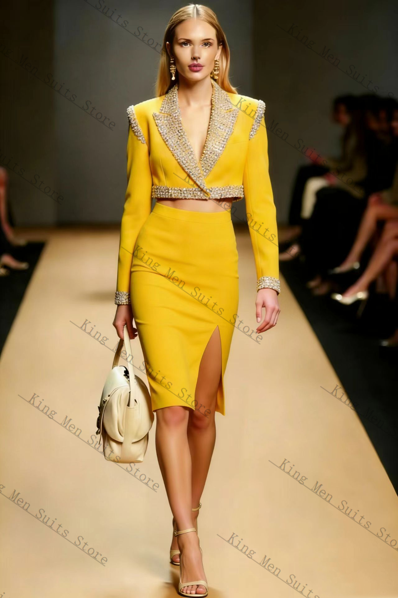 Yellow Crystals Women Suit Ski - Yellow Formal Wear Women reseña y precio