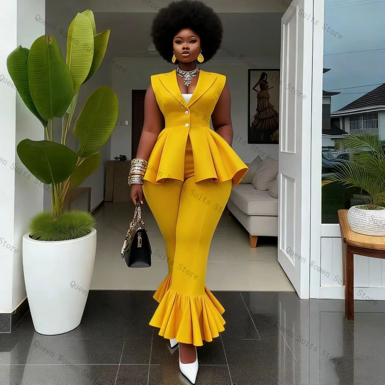 Yellow Women Suit Pants Set 2  - Yellow Formal Wear Women reseña y precio