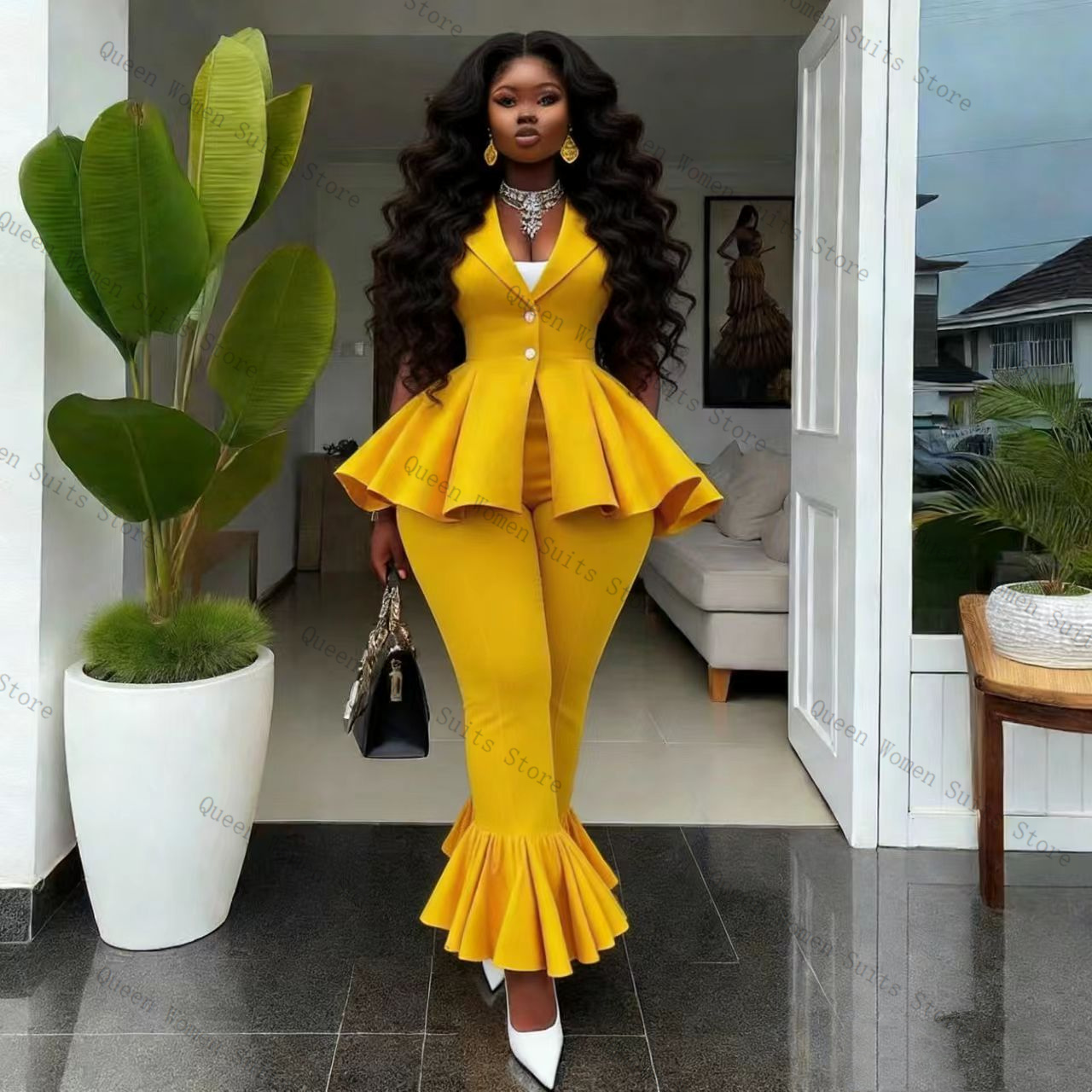 Yellow Women Suit Pants Set 2  - Yellow Formal Wear Women reseña y precio