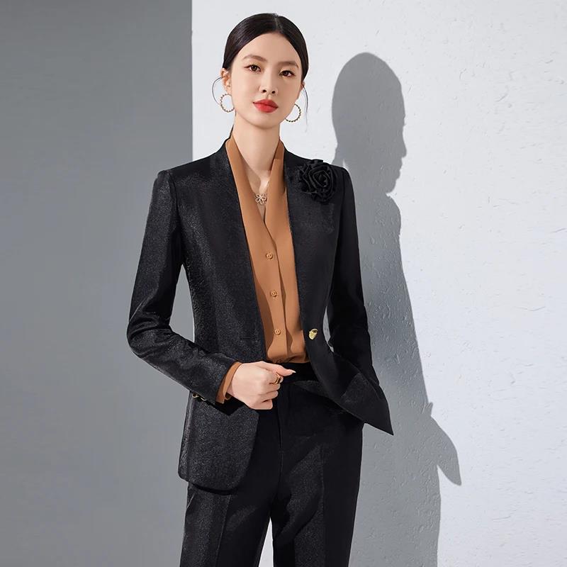 Women Blazer Pants Sets Gold A - Women Formal Office Wear Tops reseña y precio