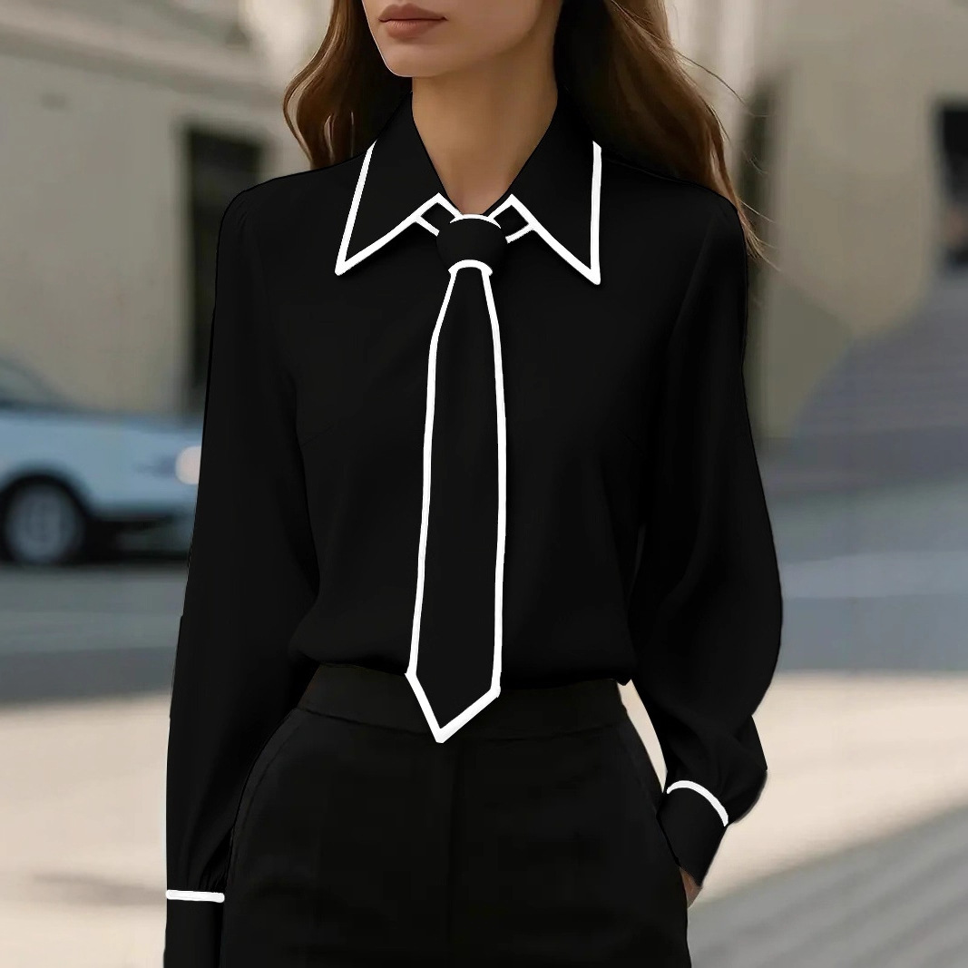 Women's Contrast Trim Tie Neck - Women'S Formal Wear Blouse reseña y precio