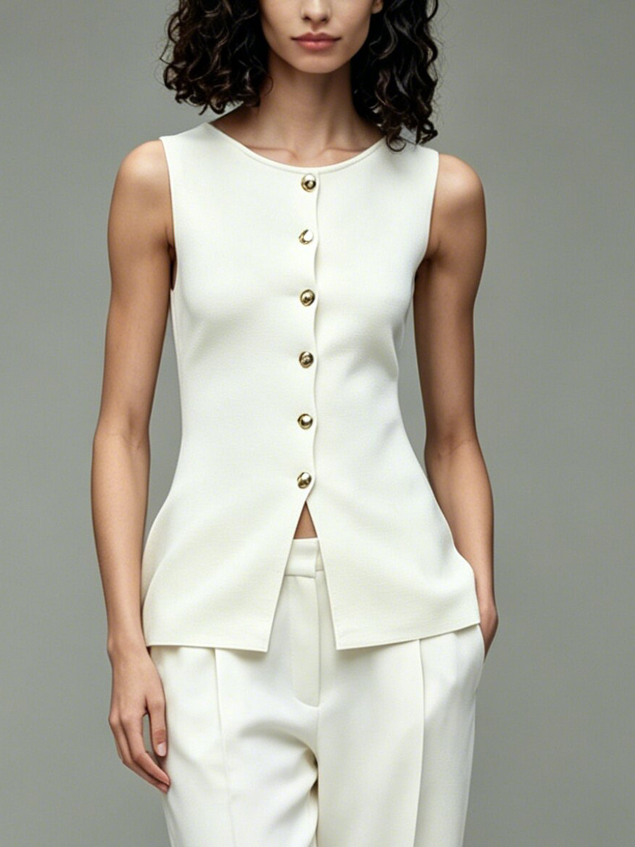 LIMO Knit Sleeveless Button Do - Women'S Formal Wear Blouse reseña y precio